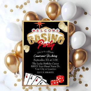 Las Vegas Sign Gold Casino Party Invitation
