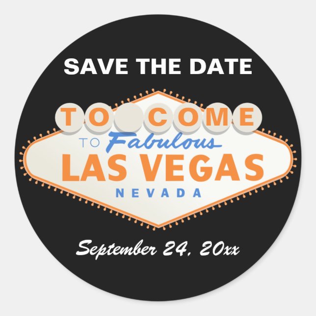 Las Vegas sign orange wedding Save the Date Classic Round Sticker (Front)