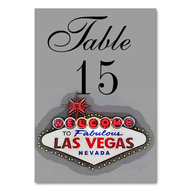 Las Vegas Sign Silver Grey Table Number (Front)