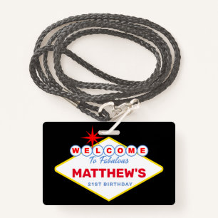 Las Vegas Sign VIP Pass Birthday Party Invitation ID Badge