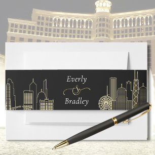 Las Vegas Skyline Black White Gold Chic Wedding   Invitation Belly Band