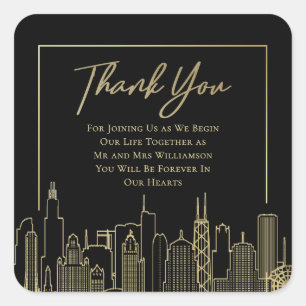 Las Vegas Skyline Gold Black Elegant Thank You  Square Sticker