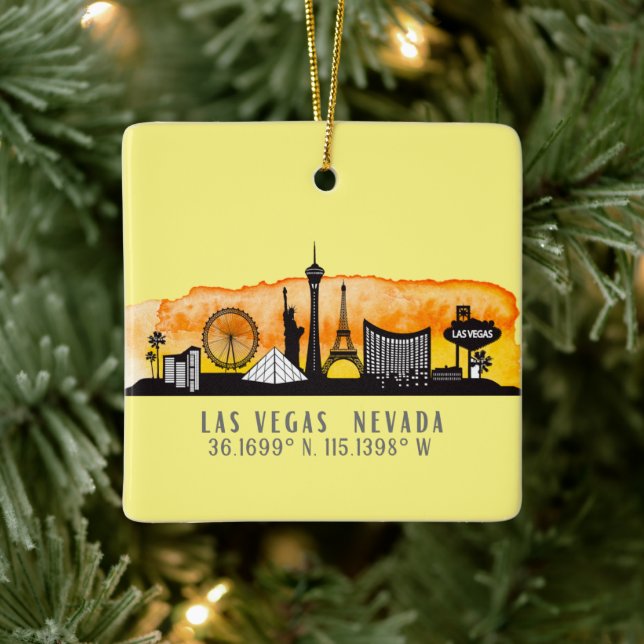 Las Vegas Skyline Latitude Personalised Ceramic Ornament (Tree)