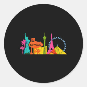 Las Vegas Skyline Nv Colourful Las Vegas Nevada Classic Round Sticker