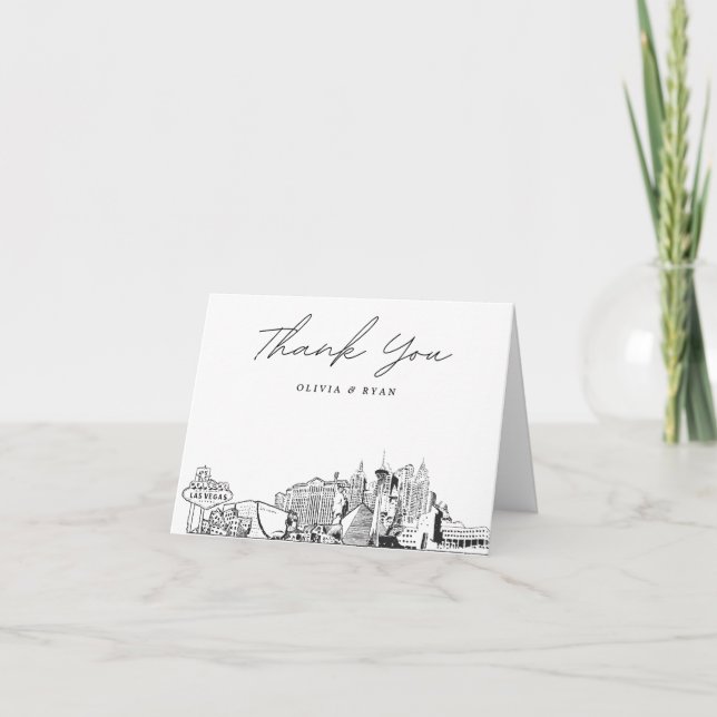 Las Vegas Skyline Sketch Blank Thank You Card (Front)
