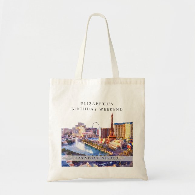 Las Vegas Skyline Watercolor Birthday Weekend Tote Bag (Front)