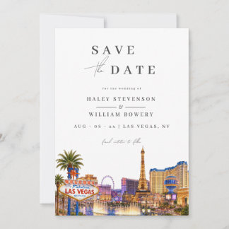 Las Vegas Skyline Watercolor Destination Photo Save The Date