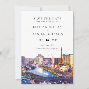 Las Vegas Skyline Watercolor Destination Wedding Save The Date