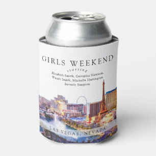 Las Vegas Skyline Watercolor Girls Weekend Can Cooler