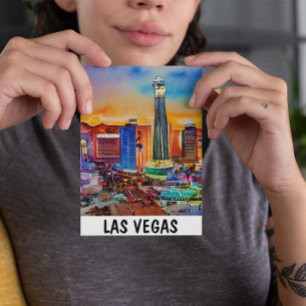 Las Vegas Skyline Watercolor Postcard