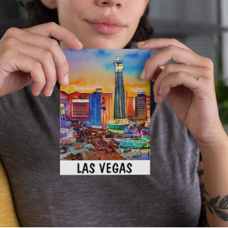 Las Vegas Skyline Watercolor Postcard