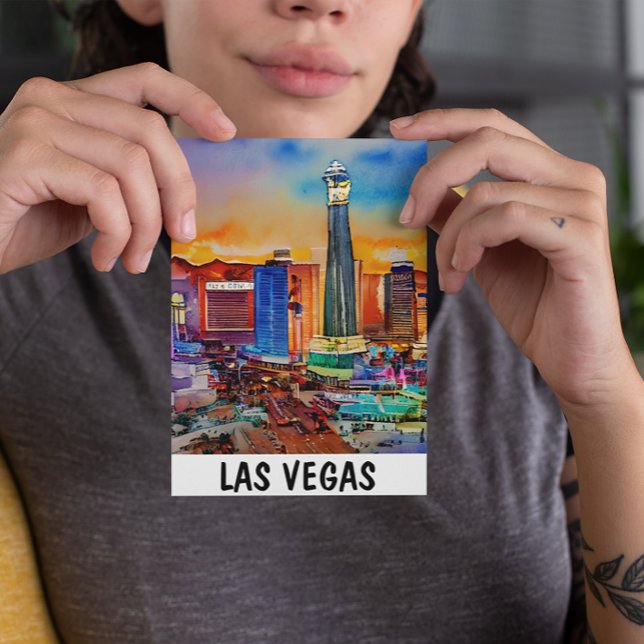 Las Vegas Skyline Watercolor Postcard (las vegas watercolor skyline postcard)