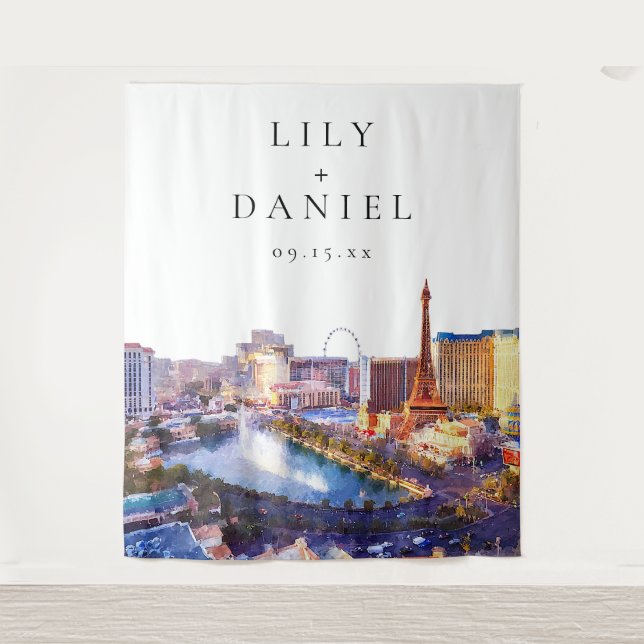 Las Vegas Skyline Wedding Photo Backdrop Tapestry (Front)