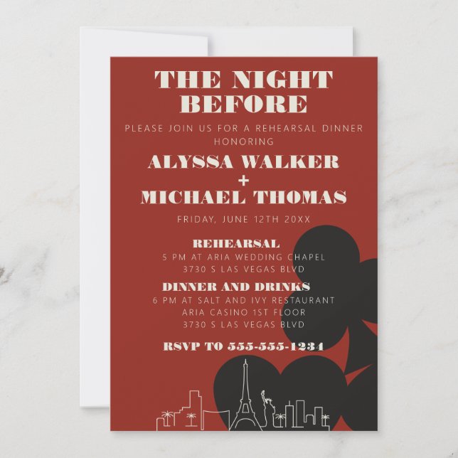 Las Vegas Skyline Wedding Rehearsal Dinner Invitation (Front)