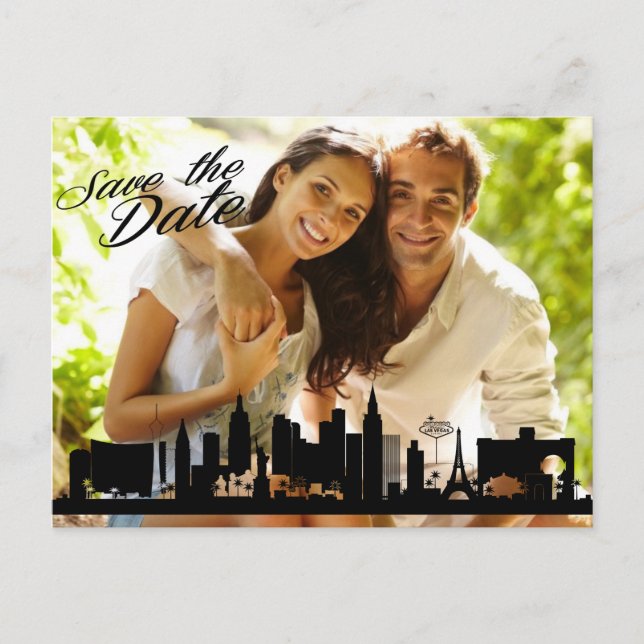 Las Vegas Skyline Your Photo Save The Date Announcement Postcard (Front)