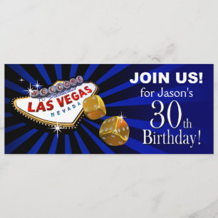 Las Vegas Starburst 30th Birthday blue gold black Invitation
