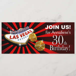 Las Vegas Starburst 30th Birthday red black gold Invitation