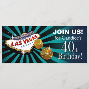Las Vegas Starburst 40th Birthday teal gold black Invitation