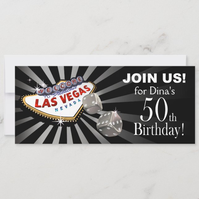 Las Vegas Starburst 50th Birthday black silver Invitation (Front)