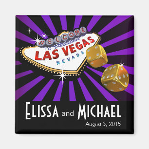 Las Vegas Starburst Wedding Favour purple black Magnet