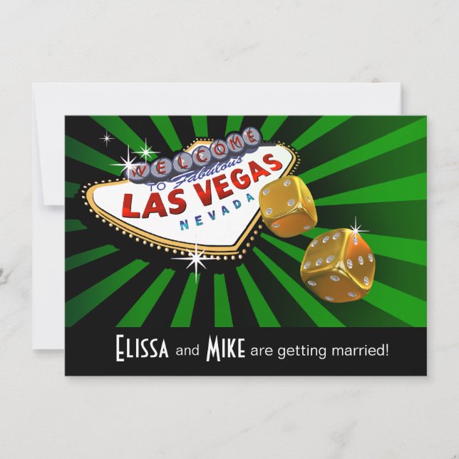 Las Vegas Starburst Wedding green black gold Invitation (Front)