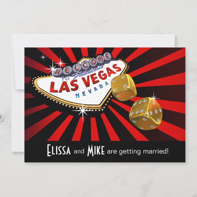Las Vegas Starburst Wedding red black gold Invitation (Front)