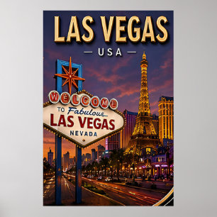 Las Vegas Strip and Neon Lights Poster