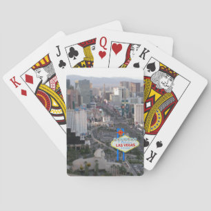 Las Vegas Strip Daytime Aerial Photo with Welcome Playing Cards