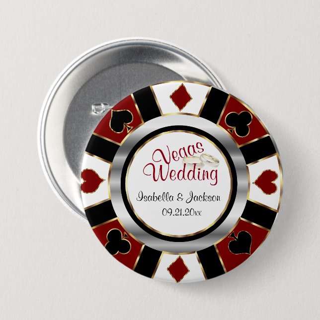 Las Vegas Style Wedding Dark Red and Gold 7.5 Cm Round Badge (Front & Back)