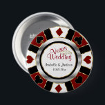 Las Vegas Style Wedding Dark Red and Gold 7.5 Cm Round Badge<br><div class="desc">Button Pins. Las Vegas Style Wedding in Dark Red and Gold Poker Chip Design. ⭐This Product is 100% Customisable. *****Click on CUSTOMIZE BUTTON to add, delete, move, resize, changed around, rotate, etc... any of the graphics or text. 99% of my designs in my store are done in layers. This makes...</div>