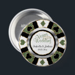 Las Vegas Style Wedding - Green 7.5 Cm Round Badge<br><div class="desc">Button Pins. Las Vegas Style Wedding in soft olive green with gold and silver accents Poker Chip Design. ⭐This Product is 100% Customisable. Graphics and /or text can be added, deleted, moved, resized, changed around, rotated, etc... 99% of my designs in my store are done in layers. This makes it...</div>