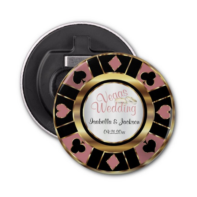 Las Vegas Styled Wedding Dusty Rose Gold Bottle Opener (Front)