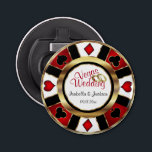 Las Vegas Styled Wedding - Gold, White & Red Bottle Opener<br><div class="desc">Bottle Opener. Personalise Las Vegas Style Wedding - Gold, Red and White. 📌If you need further customisation, please click the "Click to Customise further" or "Customise or Edit Design"button and use our design tool to resize, rotate, change text colour, add text and so much more.⭐This Product is 100% Customisable. Graphics...</div>