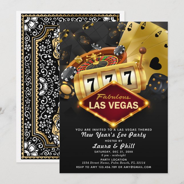 Las Vegas Themed New Year's Eve Party Invitation (Front/Back)