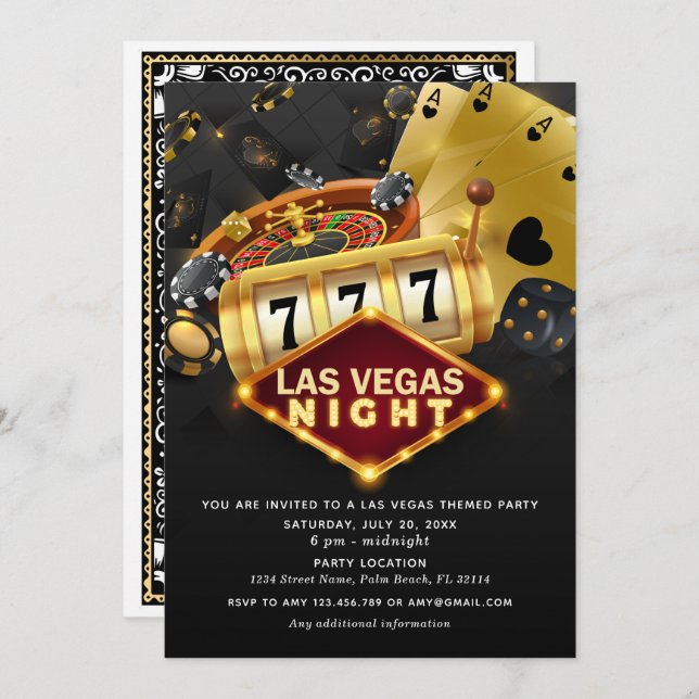 Las Vegas Themed Party Black Gold Invitation (Front/Back)