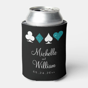 Las Vegas Themed Wedding Favour Teal Black Can Cooler