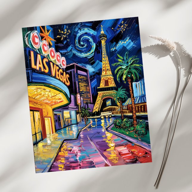 Las Vegas Travel Van Gogh Style Casino Night City  Postcard (Van Gogh Style Starry Night Las Vegas)