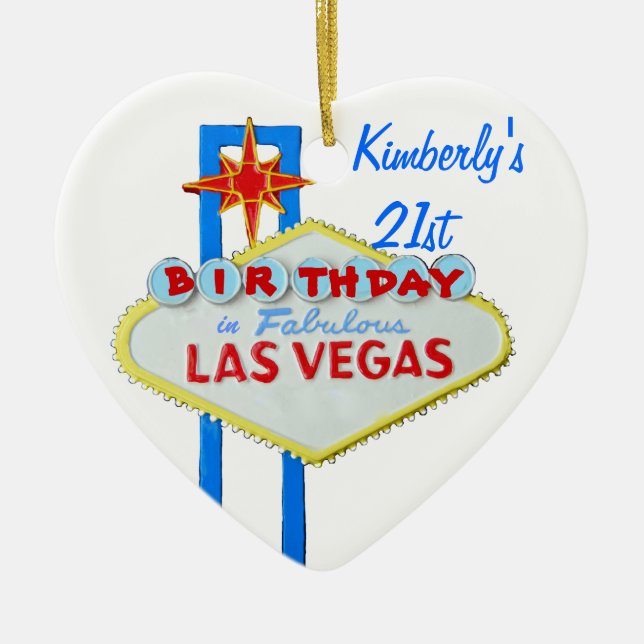 Las Vegas Twenty First Birthdy Ceramic Tree Decoration (Front)