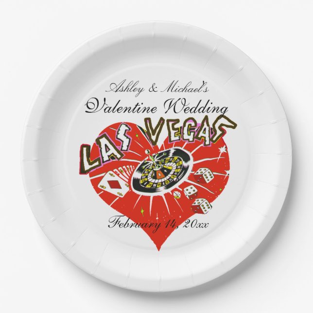 Las Vegas Valentine Wedding Paper Plate (Front)