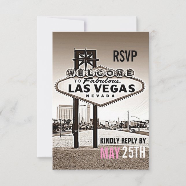 Las Vegas Vintage Sepia Modern Wedding RSVP Card (Front)