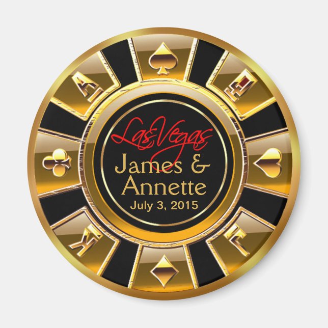 Las Vegas VIP Gold and Black Casino Chip Favour Magnet (Front)