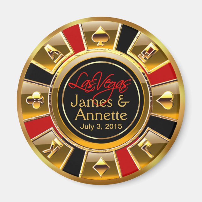 Las Vegas VIP Red Gold Black Casino Chip Favour Magnet (Front)