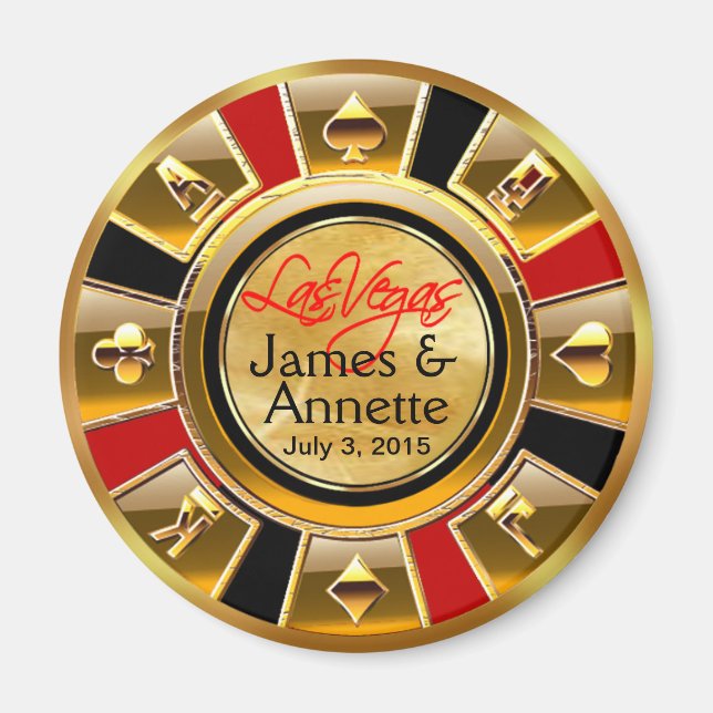 Las Vegas VIP Red Gold Black Casino Chip Favour Magnet (Front)