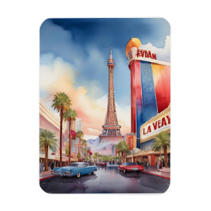Las Vegas watercolor art Magnet