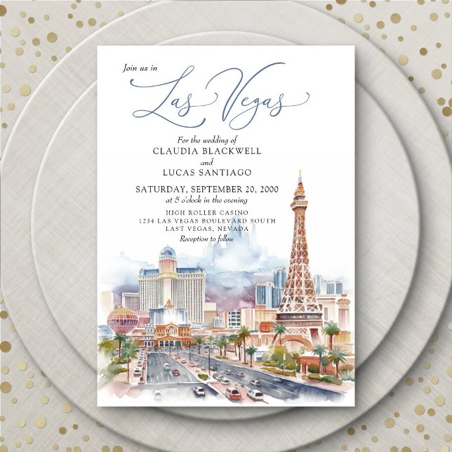 Las Vegas Watercolor Details Wedding Invitation (Creator Uploaded)