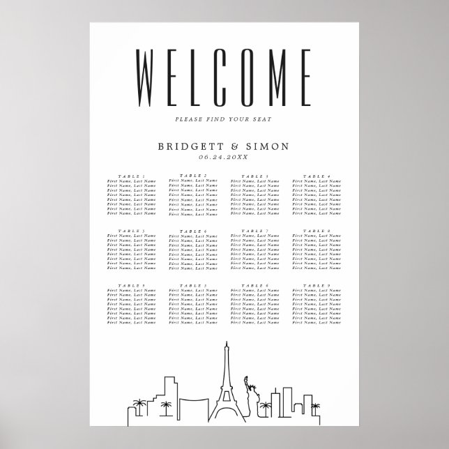 Las Vegas Wedding | 12 Table Seating Chart  (Front)
