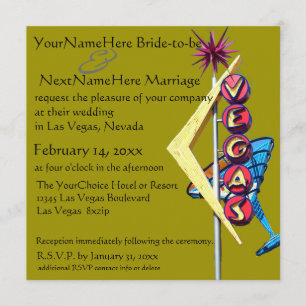 Las Vegas Wedding and Reception Olive Green Invitation