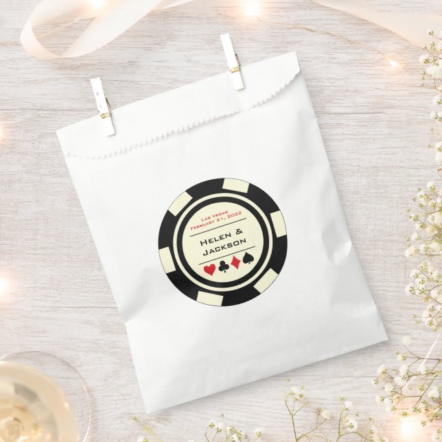 Las Vegas Wedding Black and White Poker Chip Favour Bag (Clipped)