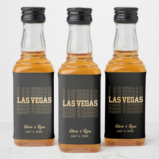Las Vegas Wedding Black & Gold Mini Liquor Bottle Label (Bottles)
