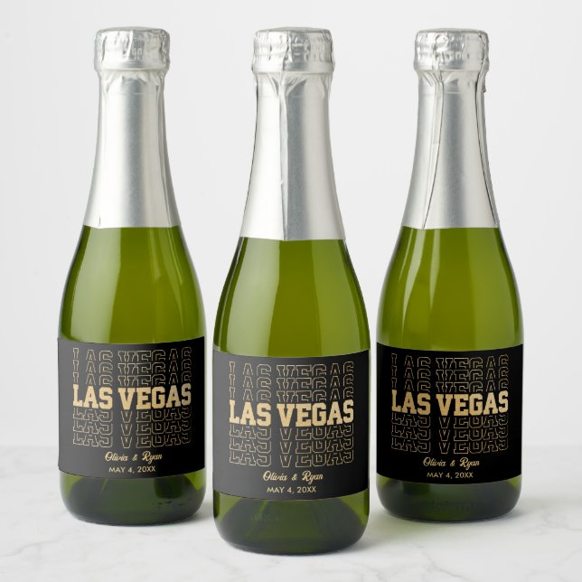 Las Vegas Wedding Black & Gold Mini Sparkling Wine Label (Bottles)